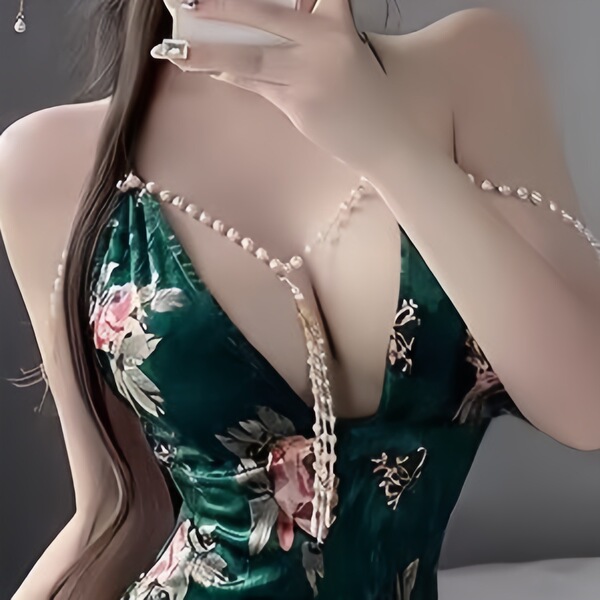 Sexy vintage qipao nightgown for women, high-waisted slit bodycon design, adorned with beaded details, perfect for elegant ev...