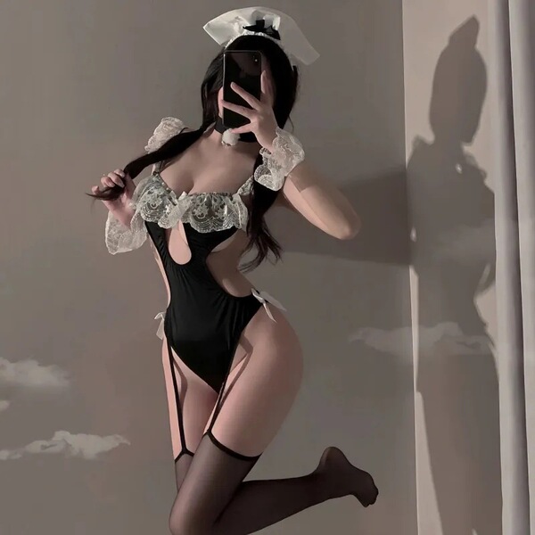 Small Bust Pure & Tempting Maid Costume Set - Lace Cosplay Sleepwear & Sexy Uniform Outfit