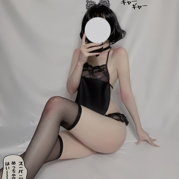 Suoqing sexy lingerie babydoll set featuring lace bra and open-crotch thong, european-style tight fit design.