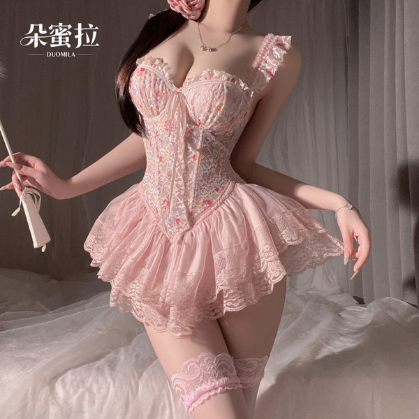 Women's Small-Bust Push-Up Lace Corset Top - Floral Print Sweet & Sexy Shapewear with Built-in Pads