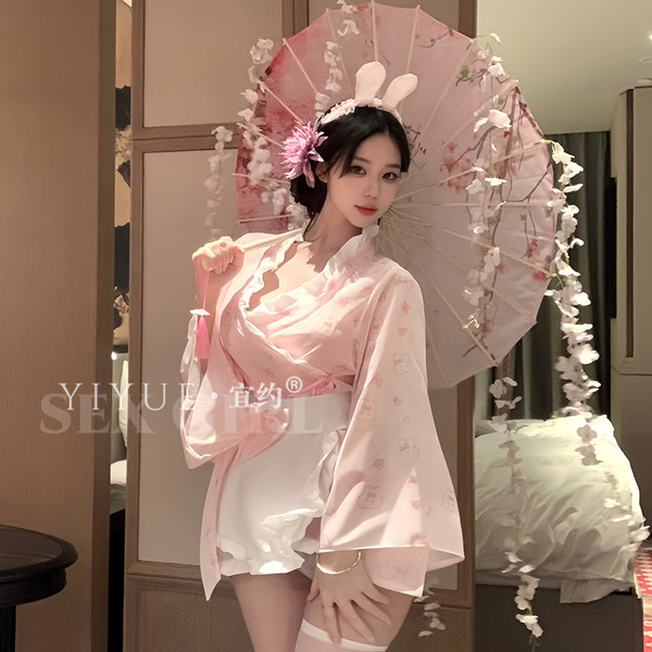Yiyue Lingerie Set - Japanese Kimono-Inspired Sexy Bunny Costume for Role Play & Date Night