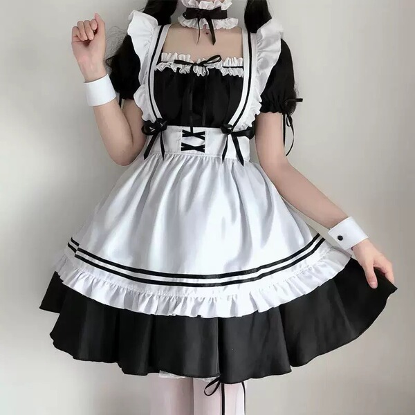 Zheyin plus size japanese maid dress - cute student lolita cosplay costume set for women, featuring black and white design wi...