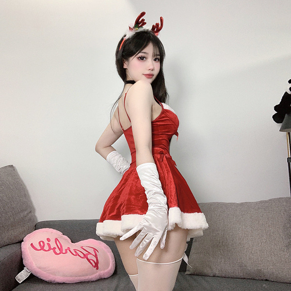 Ziqu Sexy Christmas Lingerie Set - Velvet Role Play Costume for New Year Eve & Holiday Parties