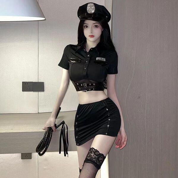 Suoqing Police Uniform Lingerie Set - Sexy Short Skirt Costume for Women, Naughty Officer Role Play Outfit