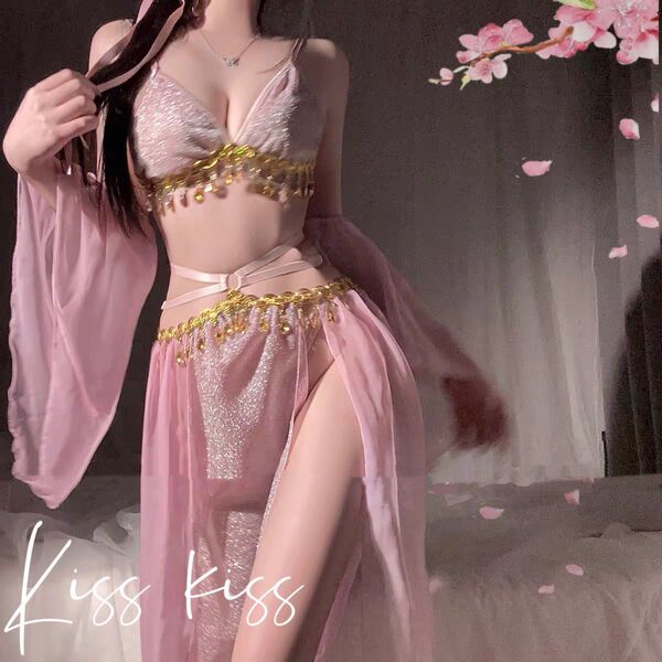 Elegant tang dynasty-inspired sheer silk lingerie set with gold-thread embroidery, combining poetic elegance and sensual allu...
