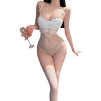Night Silk Sexy Lace Bodysuit - Sheer Mesh Cut-Out Romper with Open-Crotch Design & Matching Set thumbnail