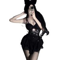 Sexy Nightclub Sleepwear Set with Built-in Pads - Seductive Lace Cami Dress & Matching Lingerie Outfit thumbnail