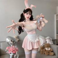Sensual Lace Sheer Maid Costume - No-Remove Bunny Girl Outfit with Transparent Mesh & Adjustable Straps thumbnail