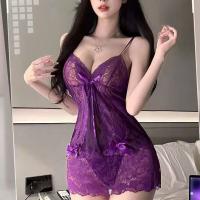 Purple Lingerie Sleep Dress - Sheer Lace Sexy Sleepwear for Women, Flirty & Feminine Bedroom Outfit thumbnail