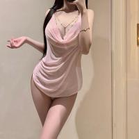 Luminous Gold Lace Bodysuit - Sheer Mesh Halter Sleep Dress with Flirty Deep V-Neck & Body-Conscious Fit thumbnail