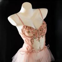Plus Size Lace Sleep Dress with Built-in Pads - Flirty Floral Nightgown & Seductive Matching Set for Women thumbnail
