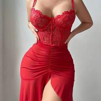 Sexy Lace Sheer Lounge Set for Women –Europe and America-Style Mesh Bodysuit & Pencil Skirt Home Outfit