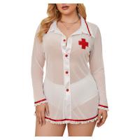 Sexy Nurse Costume Sleepwear for Women – Sheer Transparent Shirt with Lace Trim & Matching Thong Set thumbnail