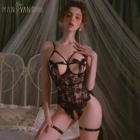 Mannyan Sensual Lace Sleepwear for Women - Sheer Open-Crotch Bodysuit with Bow Detail, Pure & Tempting Nightwear thumbnail
