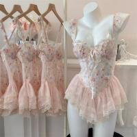 Women's Sexy Lace Bra Set - Push-Up Floral Corset Top with Padded Cups & Waist-Cinching Design thumbnail