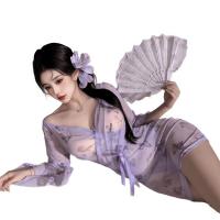 Sheer Kimono-Style Lace Robe for Women – Seductive Butterfly Print Sleepwear, Peek-a-Boo Braless Design thumbnail