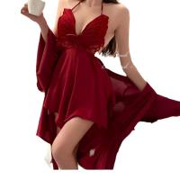Butterfly Lace Sleeveless Ice Silk Sleep Dress Set – Sheer Back, Bow Detail, Spring Romantic Lingerie thumbnail