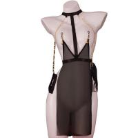 Seductive Lace Sheer Chemise - Strapless Hook-Neck Erotic Lingerie with Back Cutouts & SM-Inspired Design thumbnail