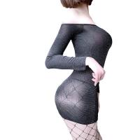 Seductive Secretary Costume Outfit - Gold Silver Blue Lace Off-Shoulder Mini Dress for Nightclub & Live Streaming thumbnail