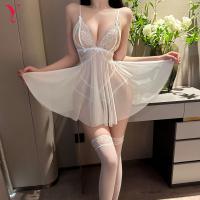 Nightgown Sexy Lace Mesh Sleep Dress - Sheer Provocative Lingerie Nightgown with Strappy Design thumbnail