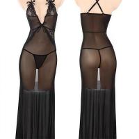 Purple Lace Deep V Sheer Mesh Sleep Dress with Bow-Tie Straps - Sexy Long Nightgown Set for Women thumbnail