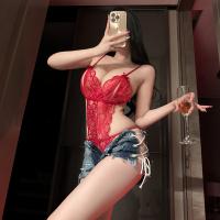Night-Silk Sensual Open-Crotch Lace Bodysuit - Sheer Pure-Delight Sleep Dress Set for Women