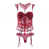 Women's Lace Mesh Shapewear Set - Sexy 3-Piece Bodysuit with Cut-Out Details,European and American Style thumbnail