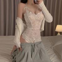 Sensual Lace Bodysuit with Open-Crotch Design - Sexy Pure-Yu Style Bedroom Lingerie for Effortless Flirty Wear