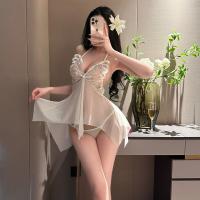 Night Silk Sensual Backless Lace Sleep Dress - Sheer Mesh Butterfly Halter Nightgown Erotic Lingerie Set