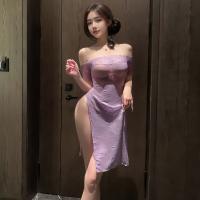 Lace Split Long Dress Lingerie Set - Sensual Sheer Sleepwear & Couple's Matching Robe for Summer thumbnail