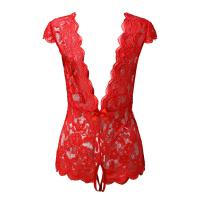 Wholesale Lace Deep V-Back Seductive Sleepwear - Erotic Lingerie Set with Sheer Cutouts & Floral Trim thumbnail