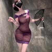 Sexy Purple Lace Pencil Skirt Nightgown - Sultry Sheer Sleepwear Set for Women, Plus Size Tempting Lingerie thumbnail