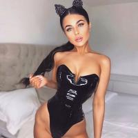 Sexy Backless PU Bodysuit for Women - Trendy European-American Style Fall Winter 2021 Outfit thumbnail