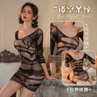 Sexy Plus Size Lace Bodysuit - Bold Striped Sheer Mesh Outfit for Women, Seductive Lingerie Set