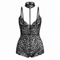 Yese Yese Sexy Lace Bodysuit - Sheer Cross-Strap Halter Nightwear for Women, Pure & Alluring Lingerie Set thumbnail