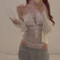 Sexy Transparent Lace Bodysuit - Seductive Open-Crotch Costume Set for Adults, Erotic Sleepwear Outfit thumbnail