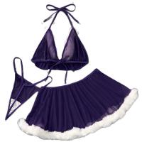 Pure & Playful Bunny Girl Lingerie Set - Sexy Velvet Two-Piece Roleplay Outfit with Halter Neck Top thumbnail