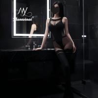Seductive Lace Bodysuit with Open-Crotch Stockings - Sexy Matching Lingerie Set for Small Bust thumbnail