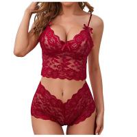 Sexy Lace Sheer Camisole Set - Adjustable Wrap Bra & Thong Lingerie for Women,European and American Style Wholesale thumbnail