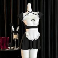 Plus Size Sexy Lace Bunny Girl Costume Set with Sheer Mesh & Ruffled Trim - Cosplay Maid Outfit thumbnail