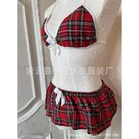 Plus Size Sexy Three-Piece Lingerie Set - Red Plaid Uniform - Inspired Outfit for Women thumbnail