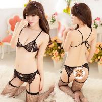 Suoqing Sexy Lace Lingerie Set for Women – Transparent Open-Crotch Thong & Peekaboo Bra Top 3-Piece Outfit thumbnail