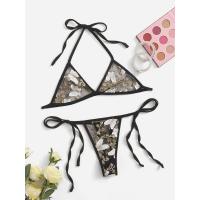 Lace Bra and Thong Set - 3-Piece Floral Embroidered Sexy Lingerie for Women, Elegant Bridal & Vacation Underwear thumbnail