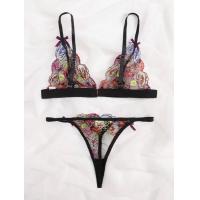 European-Style Sexy Lace Bra and Panty Set – Vibrant Floral Embroidered Women's Intimate Lingerie Outfit thumbnail