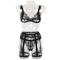 Sexy Lace & Eyelash Trim Lingerie Set for Women - Black and White 3-Piece Intimate Outfit thumbnail