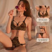 Seductive Leopard Print Lace Thong Set - Sexy Sheer Bedroom Lingerie with Adjustable Straps