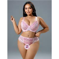 Pink Romantic Lace Sexy Lingerie Set - Floral Sheer Women's Three-Piece Intimate Apparel for Date Night