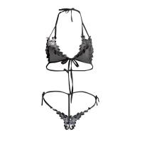 Lace Bralette & Thong Set for Small Bust - Seductive Sheer Sleepwear with Open-Crotch Design thumbnail