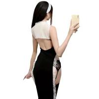 Sexy Nun Costume Lingerie Set - Hollow Erotic Role Play Outfit, No-Remove Temptation Ensemble for Adults thumbnail