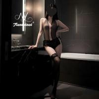 Sexy Deep V Lace Bodysuit for Women - Sheer Mesh Cross-Back Bondage Style Open-Crotch Intimate Lingerie thumbnail
